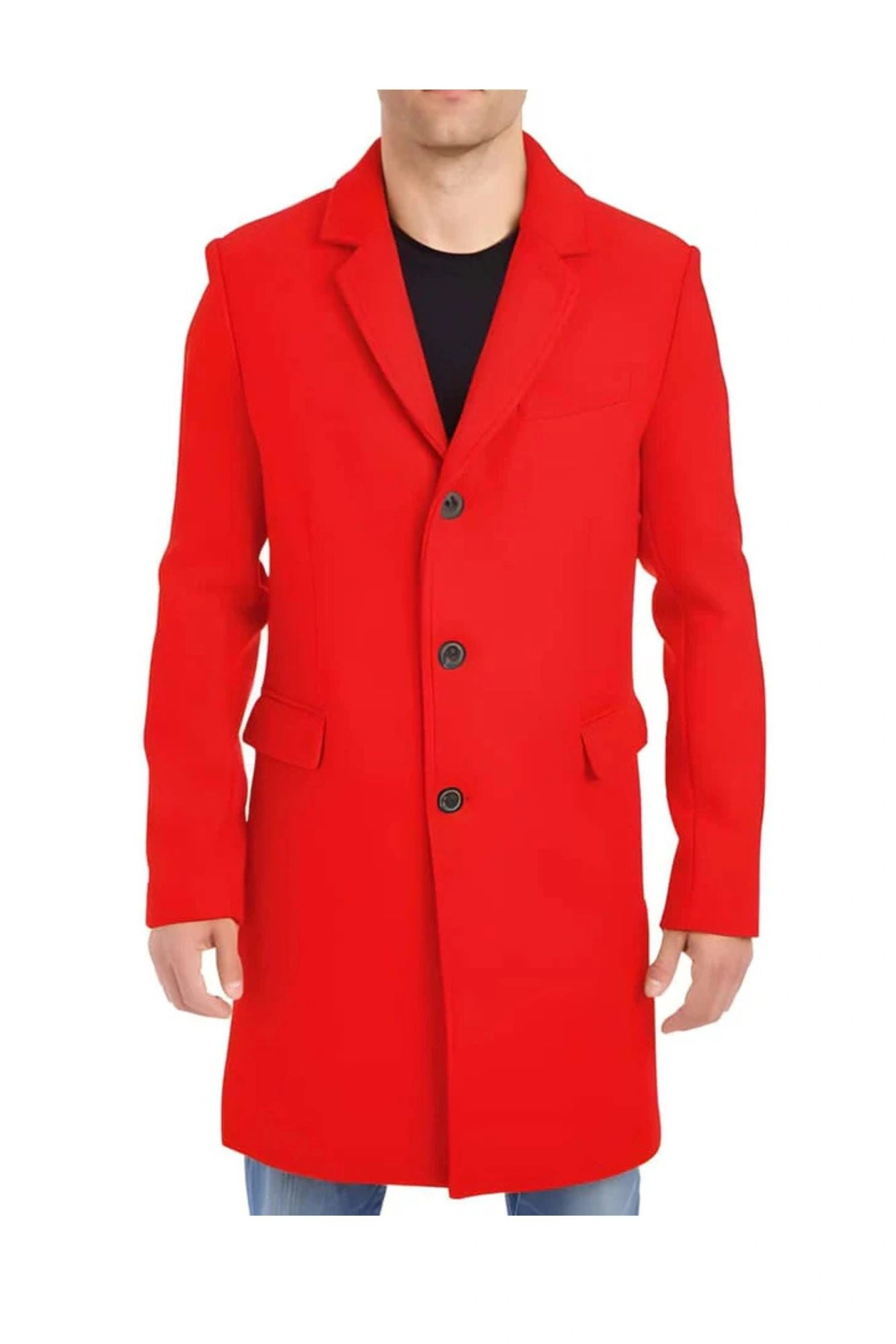 Crimson Wool Car Coat: Classic Pea Coat for a Rugged, British Style.